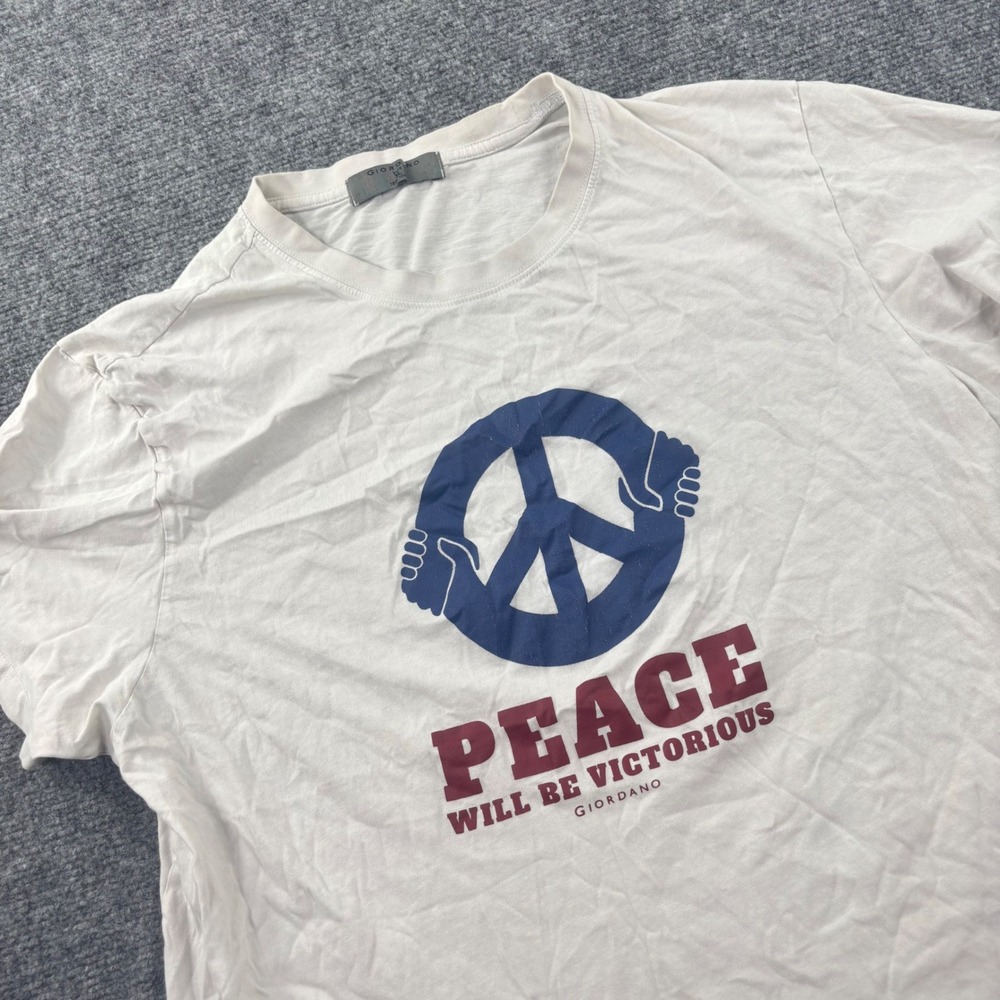 Giordano Graphic T-Shirt XL White Peace Will Be Victorious Short Sleeve Womens